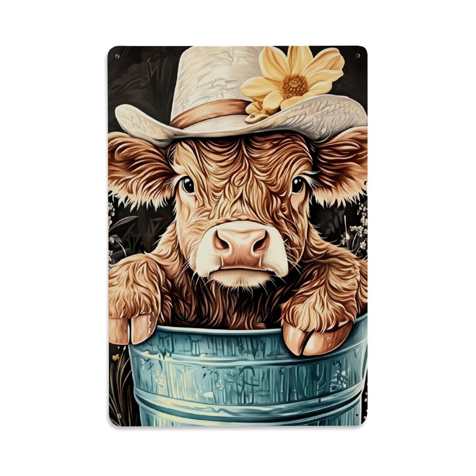 Enderetf Vintage Cow In Hat With Flower Tin Sign Metal Poster, Home Bar Garage Man Cave Cafe Indoor & Outdoor Wall Decoration 8X12inches