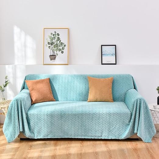 Amazon Co Jp マルチカバー 水色 北欧風 長方形 編み込み風 ソファカバー 0 260 多機能 おしゃれ ブランケット 立体的 0 150cm ホテル用 1人掛け 2人掛け 3人掛け カウチ ベッドカバー 毛布 テーブルクロス テーブル掛け枚 水洗い 四季通用 ホーム キッチン
