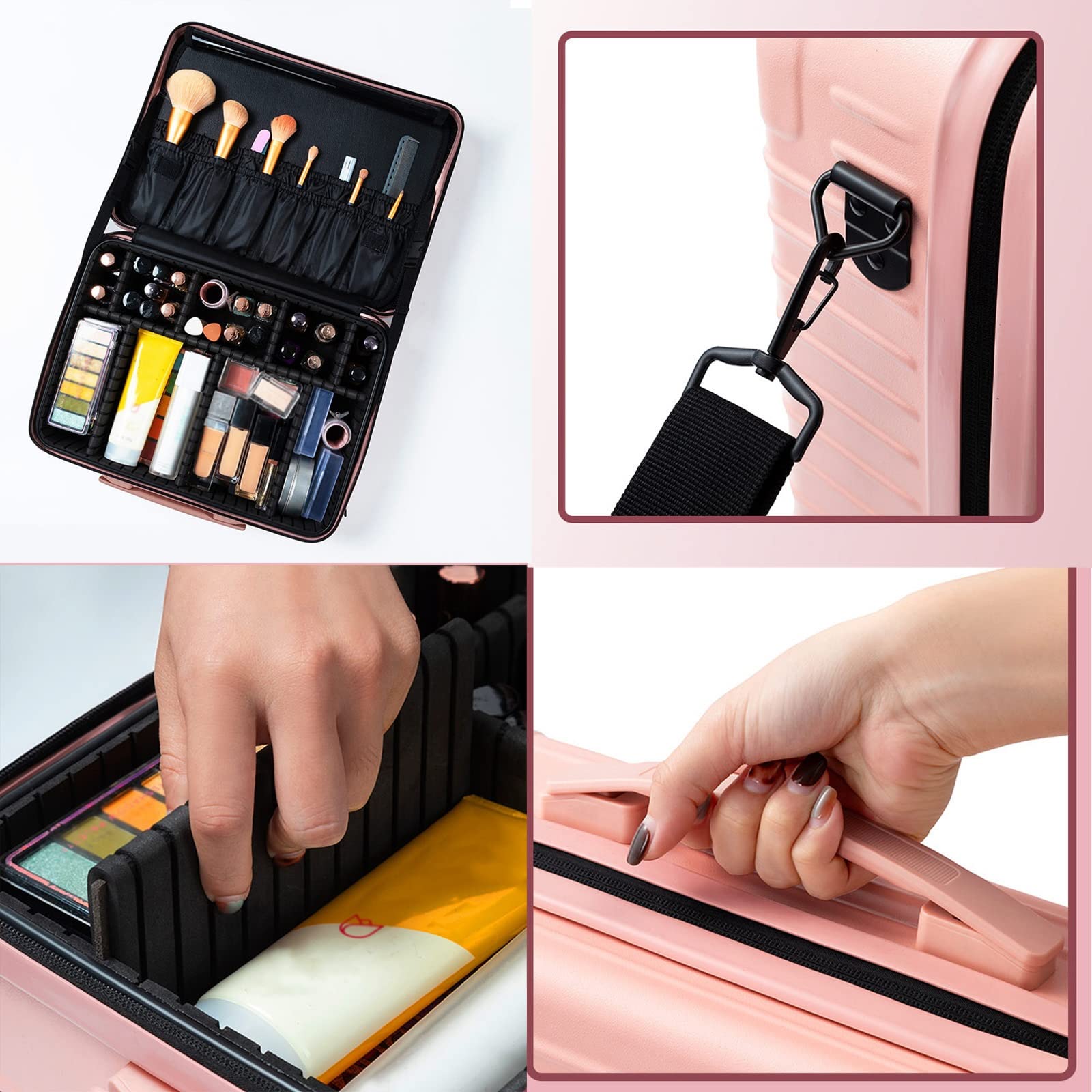 Kosmetikkoffer, großer Make-up-Organizer für Reisen, Make-up-Koffer/Künstler-Aufbewahrungstasche mit verstellbaren Trennwänden für Kosmetikartikel
