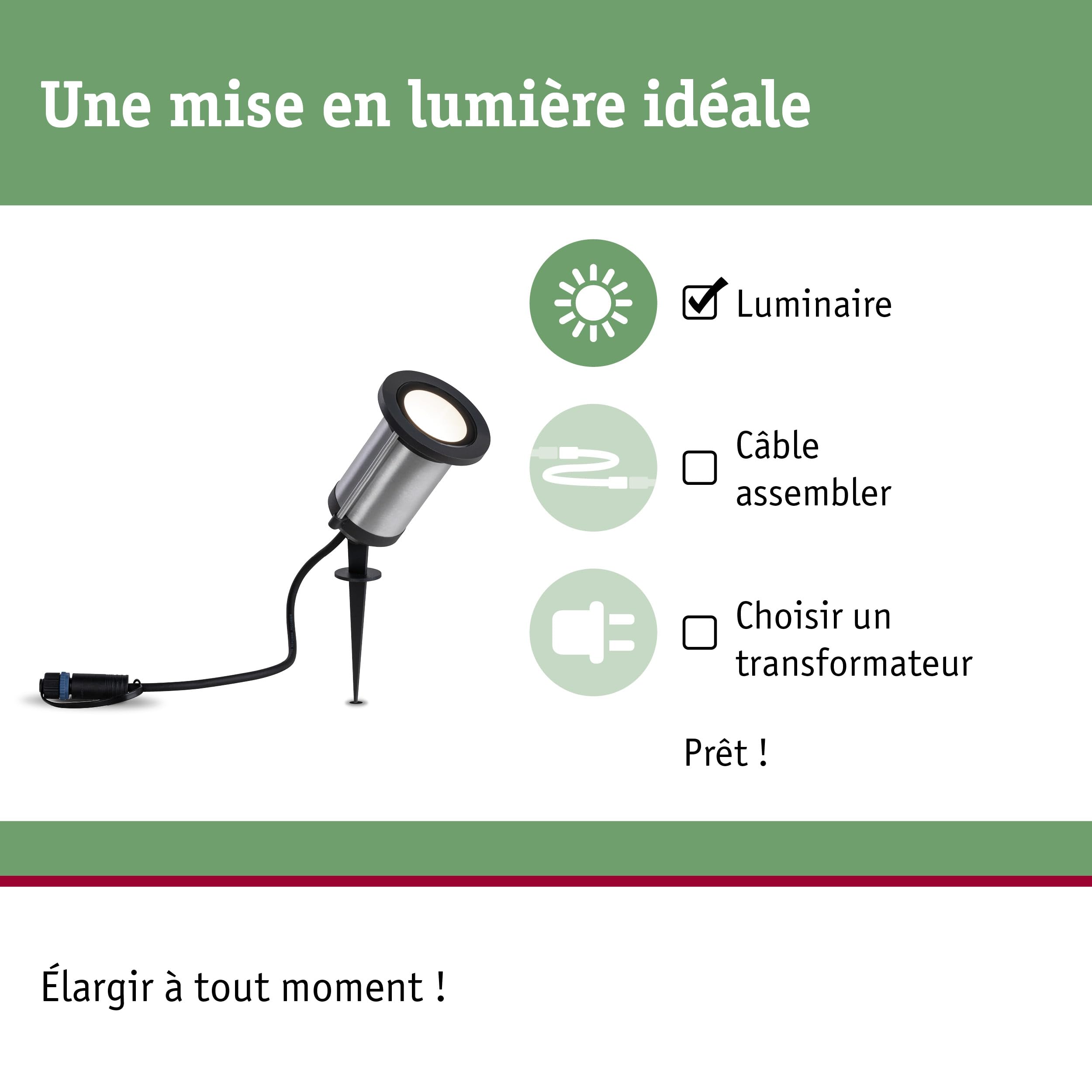 Paulmann 94285 Luminaire d'extérieur LED Plug & Shine spot Classic incl. 1x5,1 watts IP65 Protection contre les immersions Anthracite Éclairage de jardin Métal Blanc chaud 3000 K