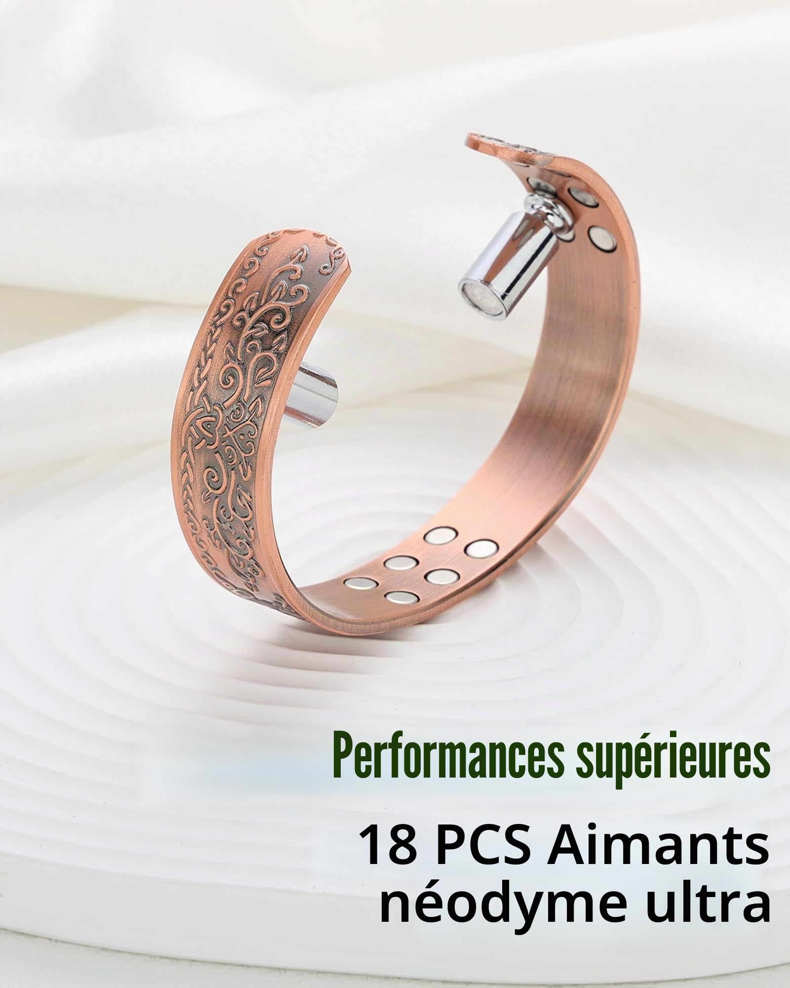 MagEnergy Bracelet en cuivre pour homme, bracelet magnétique avec 18 aimants, cuivre massif 99,99% pur, bracelet ajustable pour homme, idée cadeau (L'arbre de la vie), Eine Grösse, Cuivre