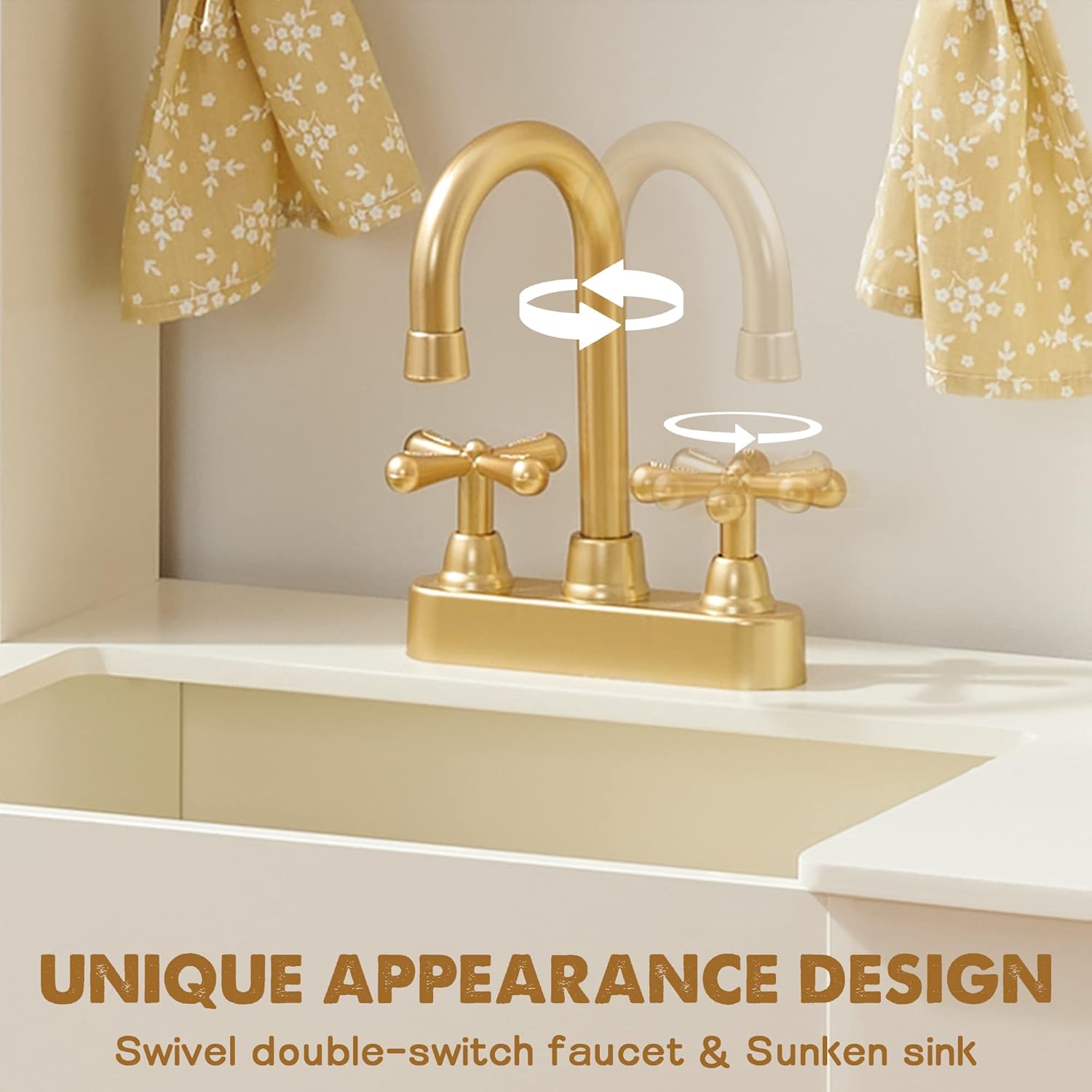 Tiny Land New Modern Play Kitchen for Kids, Toy Kitchen Set with Plenty of Play Features, Kids Play Kitchen Designed in Trendy Home Style with Curtains, Gift for Ages 3+ : Toys & Games