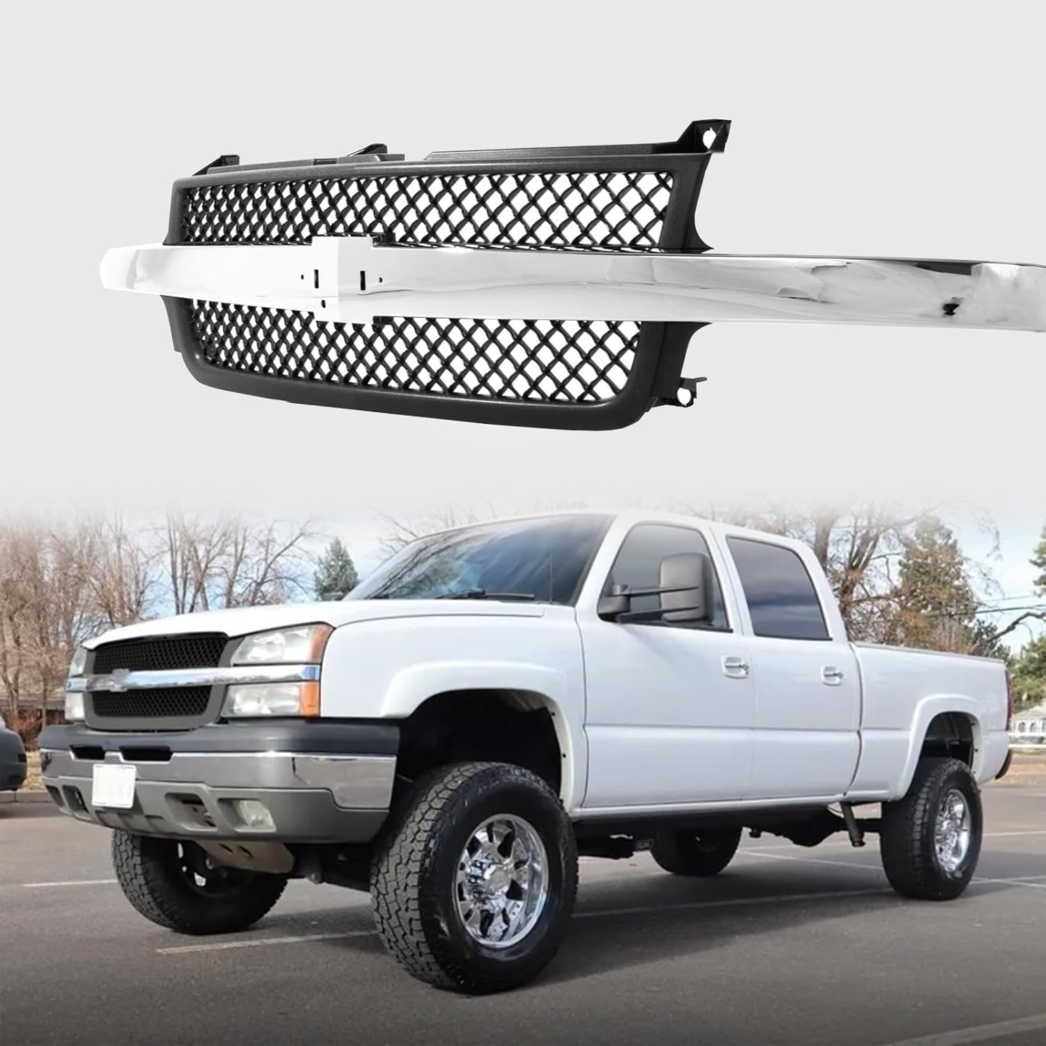 Perfit Liner New Replacement Parts Front Chrome Black Grille Grill Compatible with 2001-2002 Chevy Silverado 2500 HD 3500 Pickup Truck Fits GM1200523 15088290