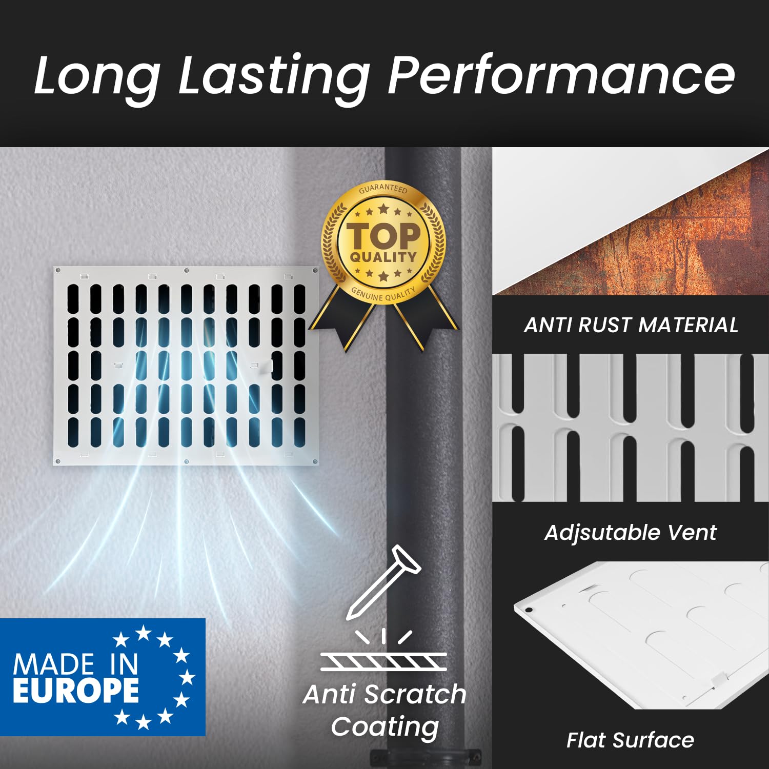 16 x 12 pulgadas (dimensiones exteriores), cubierta de ventilación de pared de aire ajustable blanca – Rejilla de metal para interiores y exteriores – Calefacción, refrigeración, ventilación para el