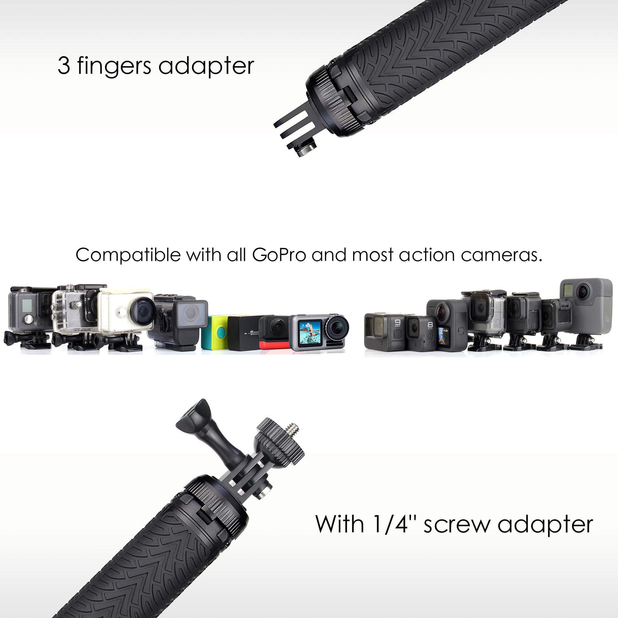 Perche à selfie en aluminium et poignée flottante pour caméra d'action GoPro Hero 11 10 9 8 7 6 5 4 3 Max AKASO SJCAM DJI OSMO - Utilisé comme perche télescopique monopode