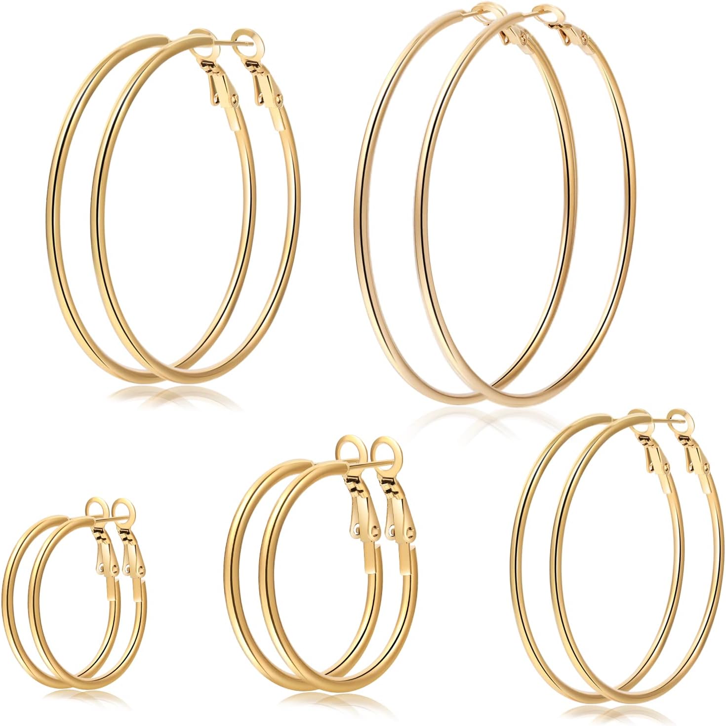 Thin Stainless Steel Hoop Earrings for Women Girls 5 Pairs Big Large Silver Hoop Earrings Set Big big hoop earrings Lightweight(30MM 40MM 50MM 60MM 70MM)