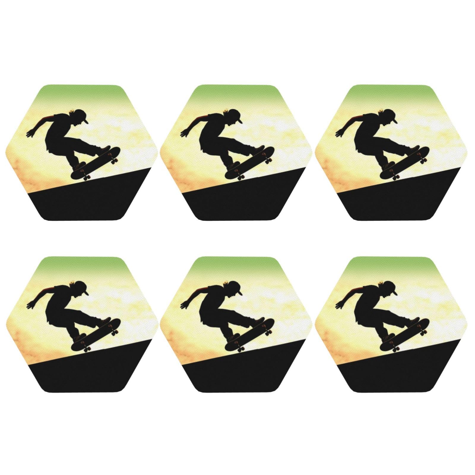 Coasters Set of 6 Leather Drink Coaster Skateboard Coaster for Drinks Non-Slip Mugs Pads Waterproof Funny Coasters Coffee Cup Mat for Table Kitchen