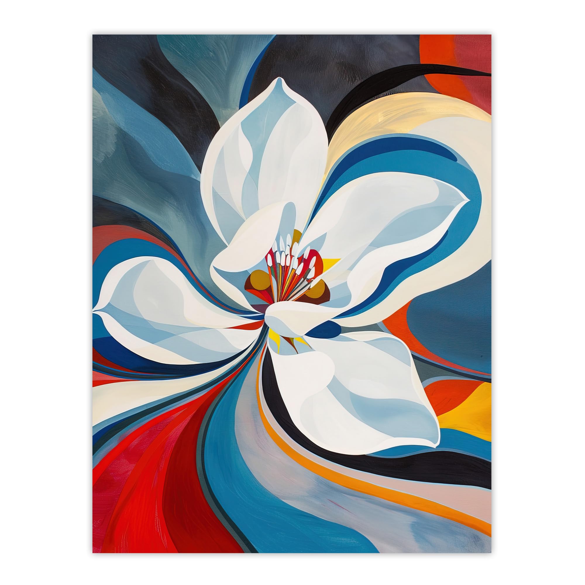 Artery8 Lily Flower Blue Red Orange Abstract Floral Living Room Large Wall Art Poster Print Thick Paper 18X24 Inch