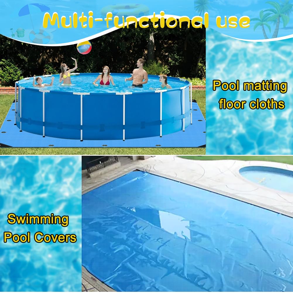 Roadtime Bâche de sol de piscine, 120 g/m², épaisse, carrée, avec 4 crochets et corde en nylon de 20 m, avec trous, bâche imperméable et indéchirable (4 x 4 m, bleu)