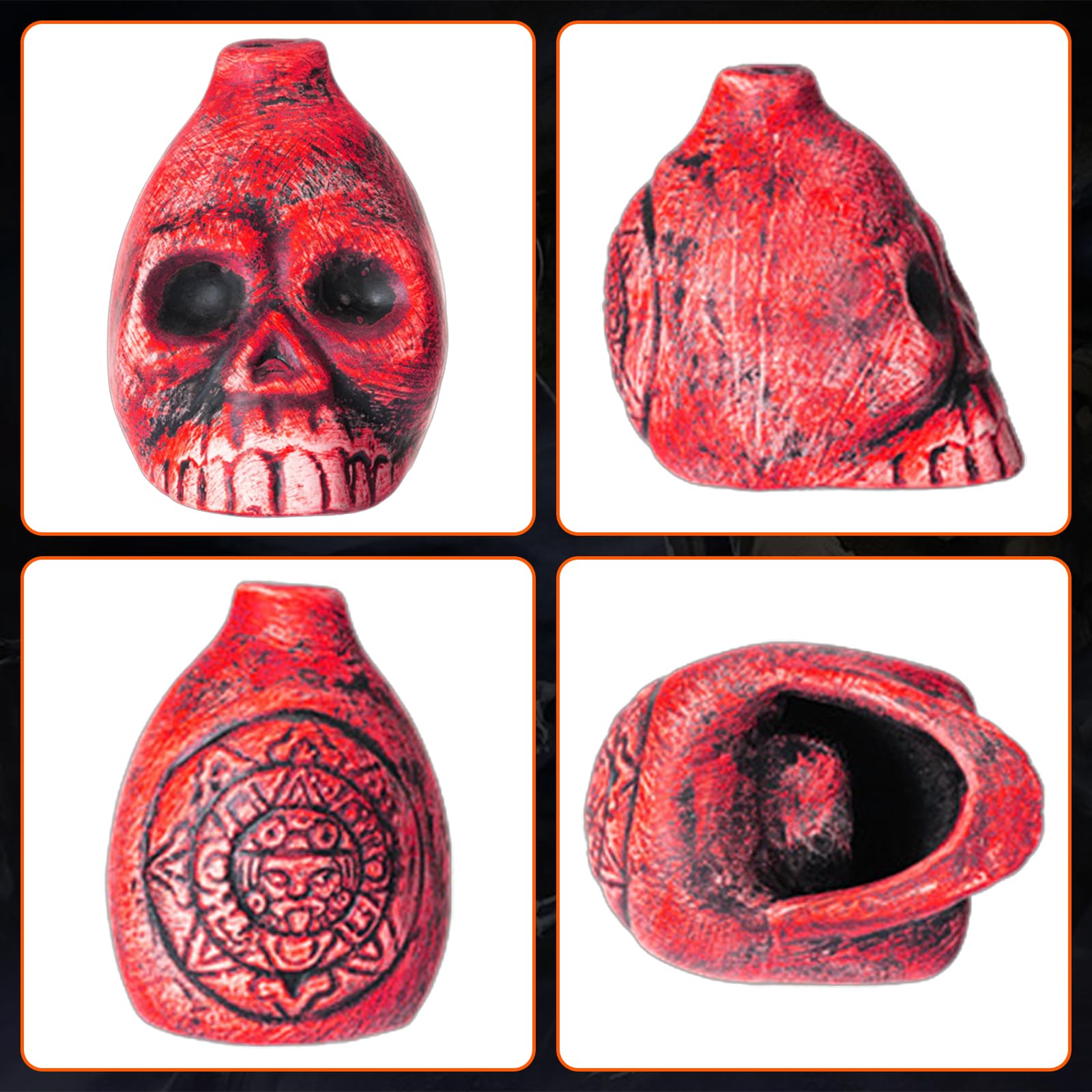JIMACRO Aztecki gwizdek śmierci, 125+Db Aztec Śmierć Whistle z Borsą, Aztec Gwizdek Śmierci per Festa Prezent na Halloween (pomarańczowy)