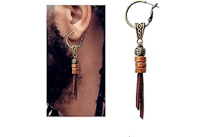 Pirate Style Single Hoop Earring for Men - Brown Leather Wood