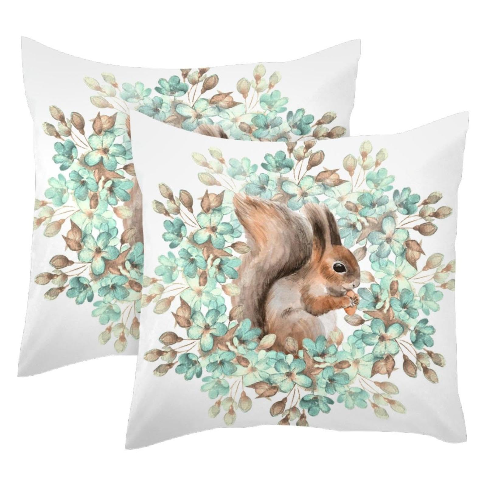 Housses de coussin velours 50x50 motif floral et écureuil forêt