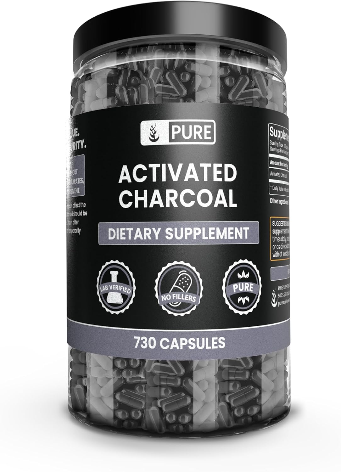 Pure Original Ingredients Activated Charcoal capsules, single ingredient, no magnesium or rice fillers, lab verified
