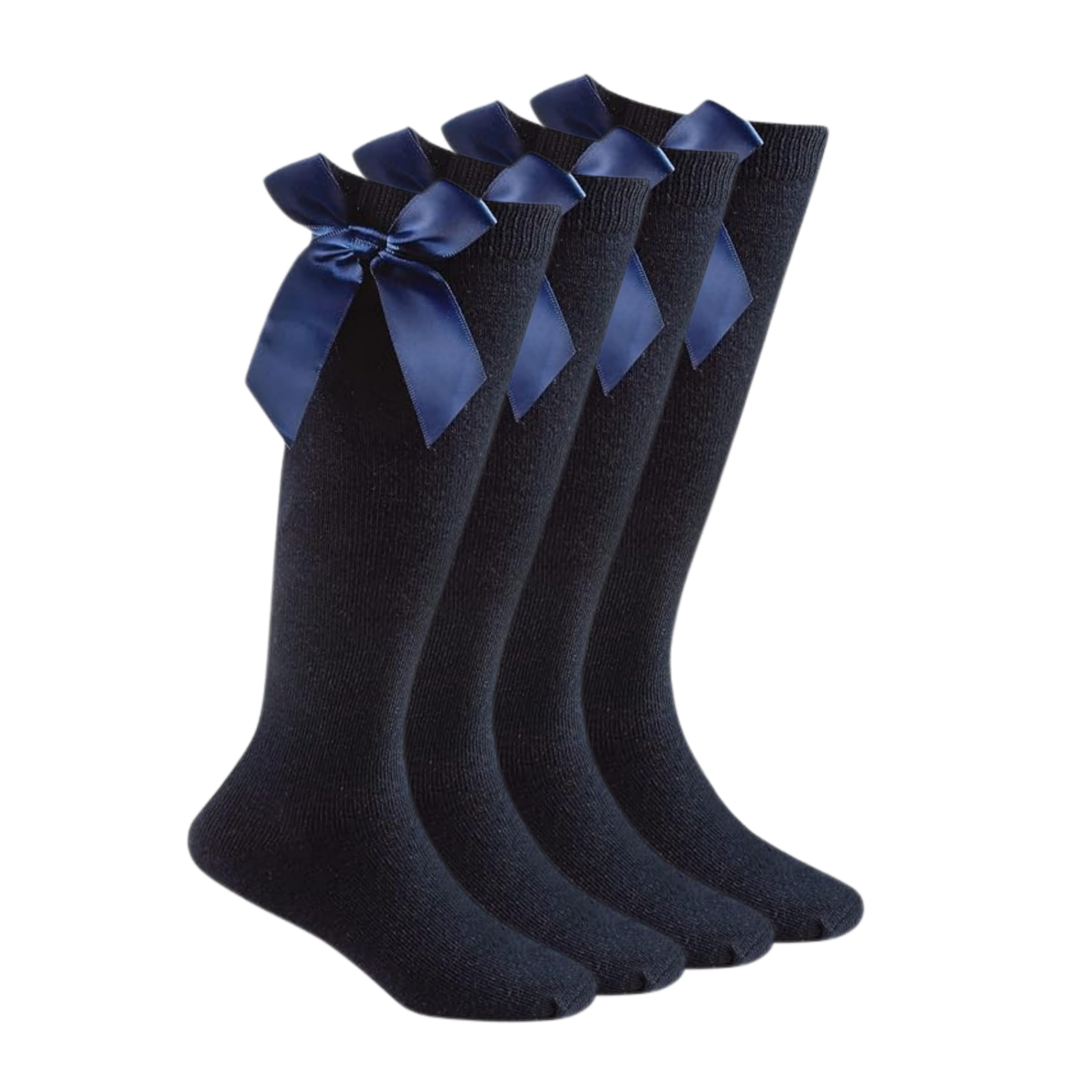 ShopMCR2 Pairs Girls Knee High Socks with Bow Back to School Socks Cotton Rich Uniform Party Wear Comfort Fit