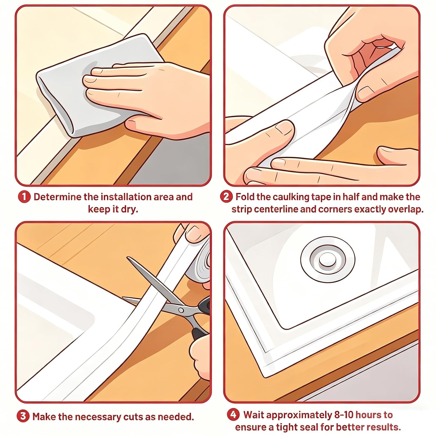 3 Rolls Caulk Tape Waterproof Self Adhesive, 0.86" x 10.5Ft Caulking Sealant Strip with Sealing Tool for Bathroom Bathtub, Kitchen Sink, Toilet Base, Wall and Floor Tile Edge