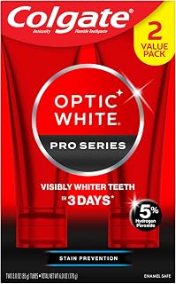 Colgate Optic White Pro Series Whitening Toothpaste 5% Hydrogen Peroxide Stain Prevention Mint 3oz 2-Pack – Whiter Teeth in 3 Days