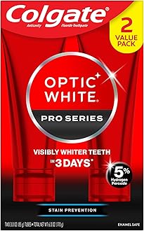 Optic White Pro Series Whitening Toothpaste with 5% Hydrogen Peroxide, Stain Prevention, 3 oz Tube, 2 Pack