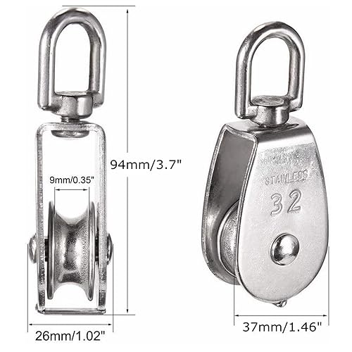 Miniatura 5 de YAMASO, 10 piezas de acero inoxidable 304 M15 plata de una sola polea de bloque de alambre colgante de alambre con 10 piezas de gancho de resorte de