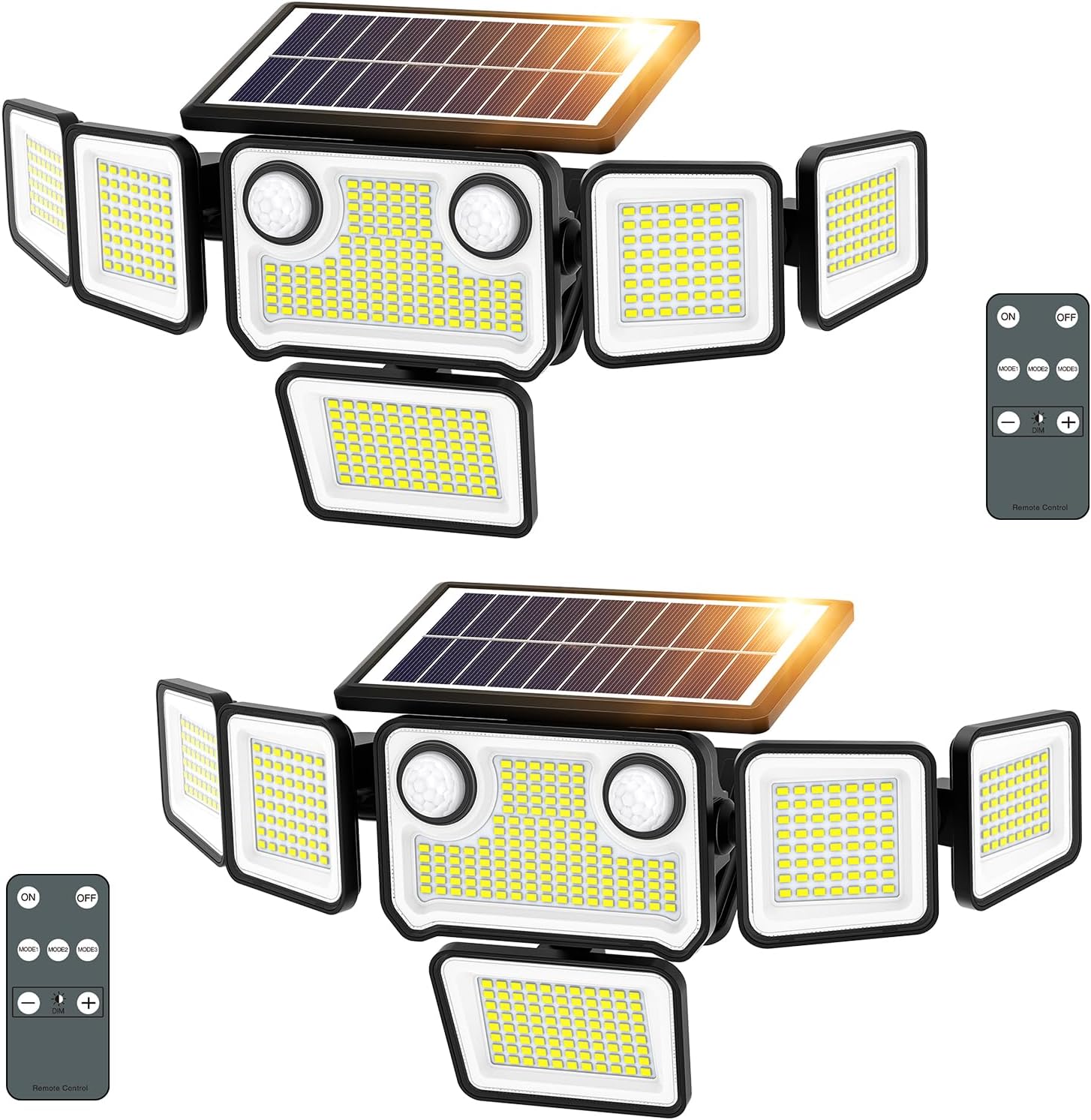 Solar Lights Outdoor Waterproof, 434 LED 3000LM Solar Flood Lights Outdoor with 2 Motion Sensor, 6 Heads Security Light with Remote Control for Yard Outside House Garage 2 Pack