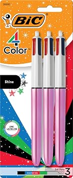 BIC 4 Color Shine Retractable Ballpoint Pen with 1.0 mm Point and Wide Barrel, 3-Count in Assorted Ink