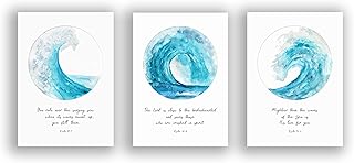 Bible Verse Print Set of 3, Ocean Themed Room Decor, Christian Gift Ideas Psalm Wall Art UNFRAMED A4, Crafty Cow Design