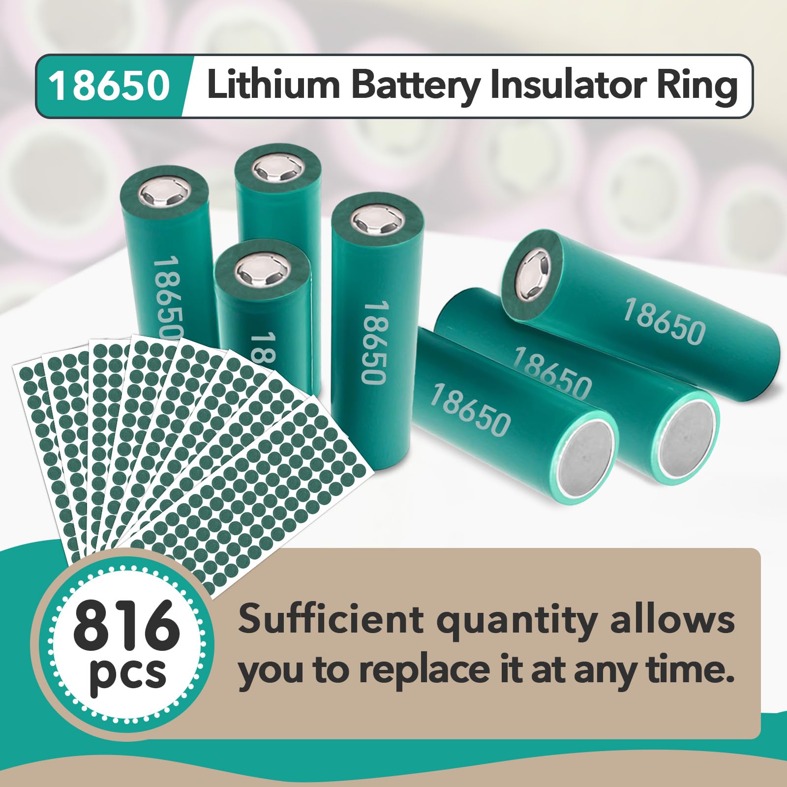 Gfdoso 816Pcs 18650 Lithium Battery Insulator Rings - Hollow Paper Pad Electrical Insulation Ring, Green Self-Adhesive Insulator Ring for 18650 Cells(Highland Barley Paper)