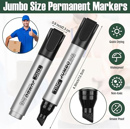Miniatura 2 de Cholemy 40 marcadores permanentes jumbo a granel con punta de cincel grande, marcadores permanentes de secado rápido para suministros de profesores