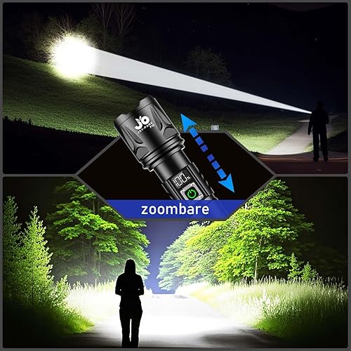 JAY-PARK Torch 100,0000 Lumens Rechargeable 5000 mAh with LCD Display and 5 Lighting Modes, LED Torch Extremely Bright Zoom Long Light Beam (3000 m) for Outdoor, Camping - 3