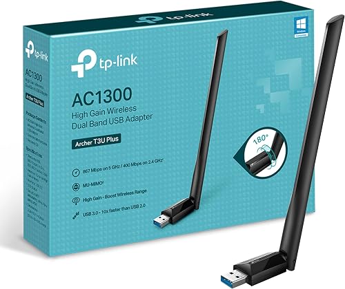 TP-Link Archer T3U Plus Clé USB Wi-FI AC1300 Double Bande, Antennes Haut Gain 5 dBi, USB 3.0, MU-MIMO, Connexion Stable et Rapide, Compatible PC Windows 11/10/8.1/8/7 & macOS
