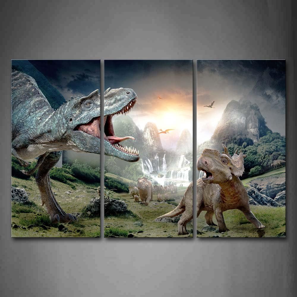 First Wall Art - Dinosaur Open Mouth with Cub Wall Art Painting Pictures Print On Canvas Animal The Picture for Home Modern Decoration