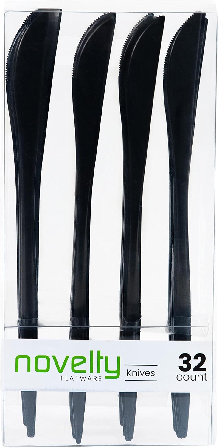 PLASTICPRO Novelty Modern Flatware, Cutlery, Knives Luxury Black 32 Count