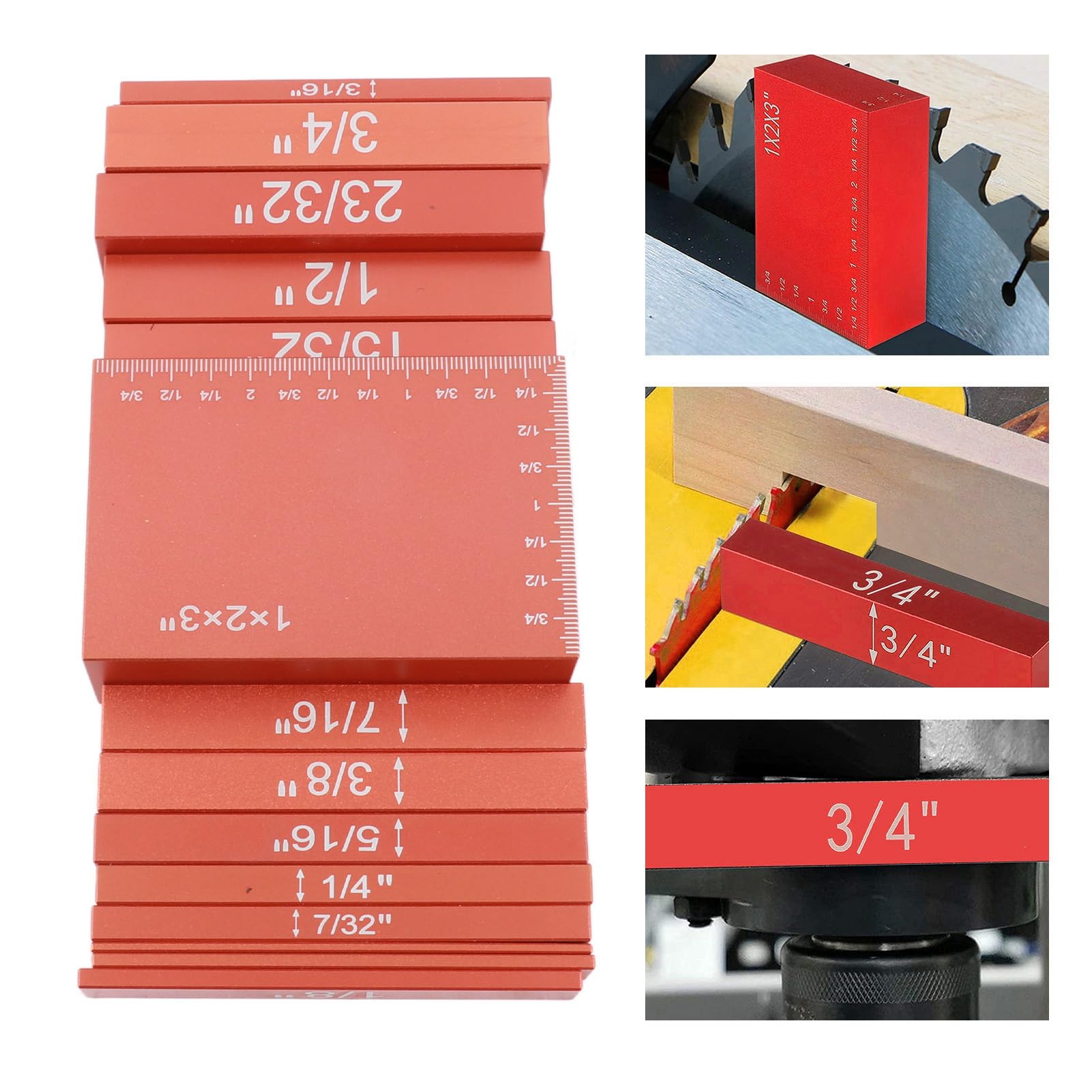 Ensemble de Jauges de Hauteur à échelle Précise en Aluminium pour le Travail du Bois, Bloc de Mesure de Fabrication Soignée pour la Conception des Matériaux des Clôtures et des Lames (Orange)