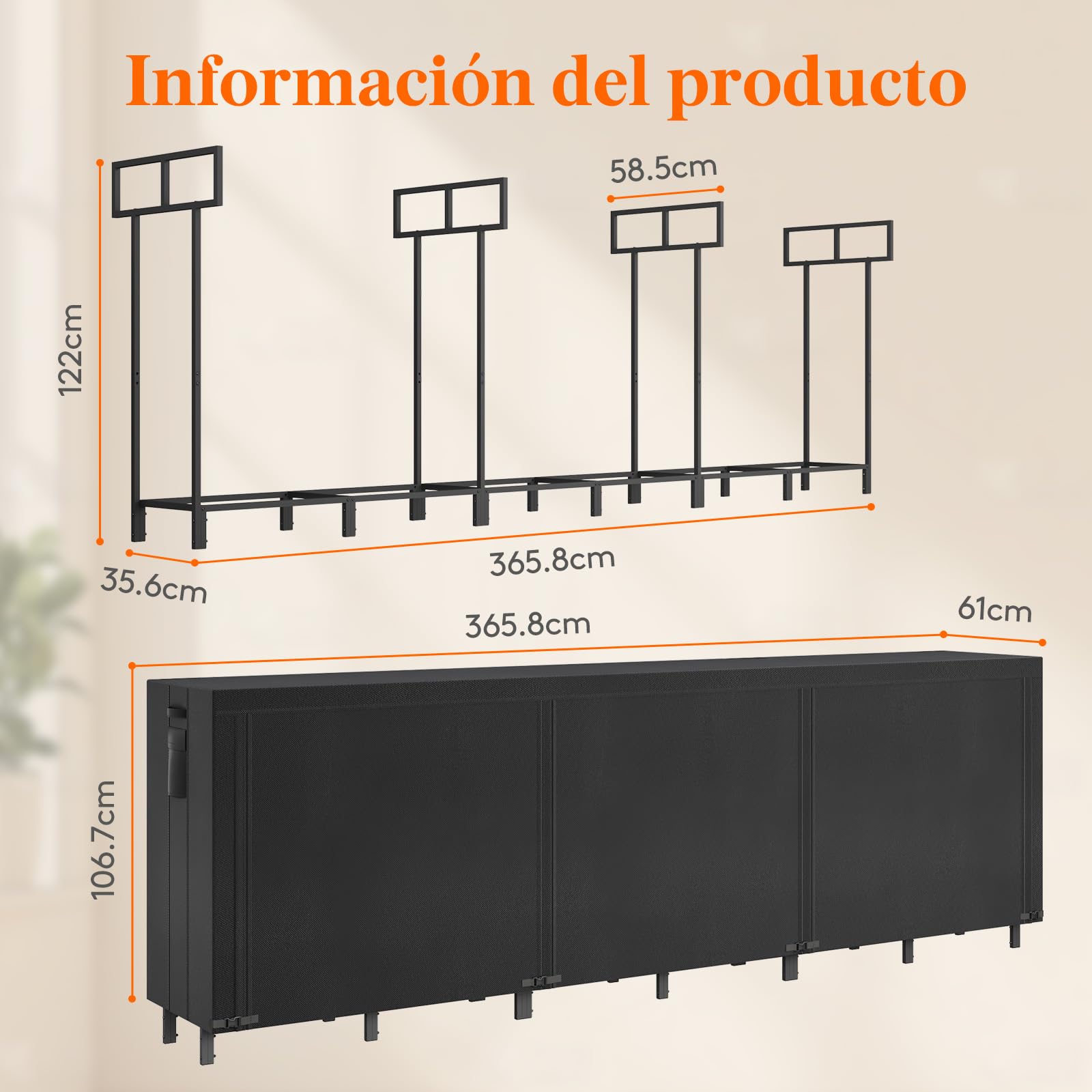 Lifewit Estante Almacenamiento Leña con Cubierta Impermeable, 365.8×58,5×122cm Estante Resistente para Troncos, Soporte para Leña, Registro de leña con Tapa para Chimeneas, Pozos de Fuego