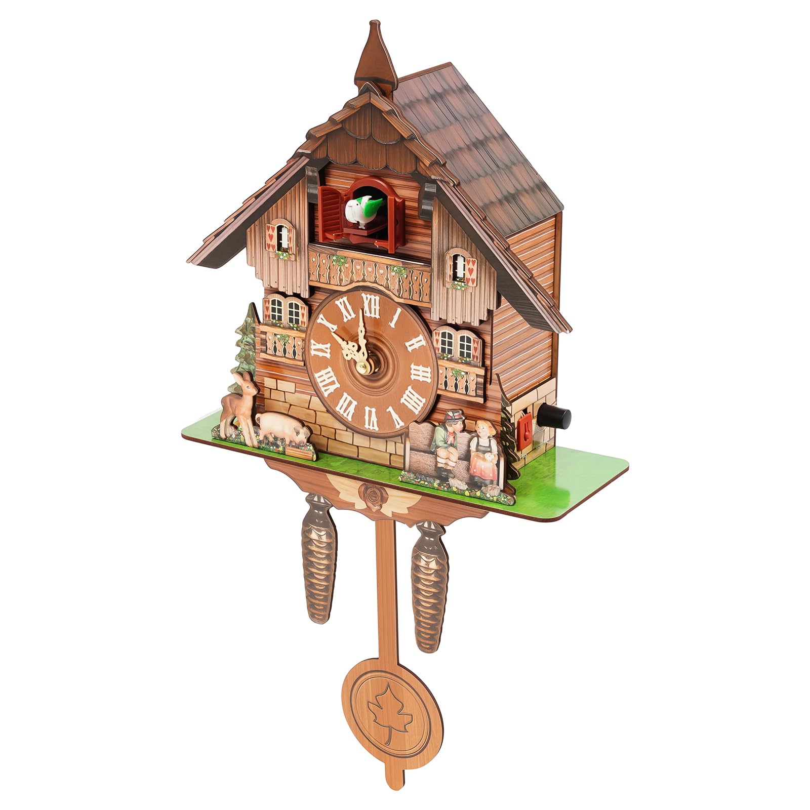 AQINYYH Wood Cuckoo Pendulum Wall Clock, Brown Vintage Chiming Cuckoo Clock Wall Decor with Working Bird, Traditional Handcrafted Wooden House Home Decor, Gifts for Family