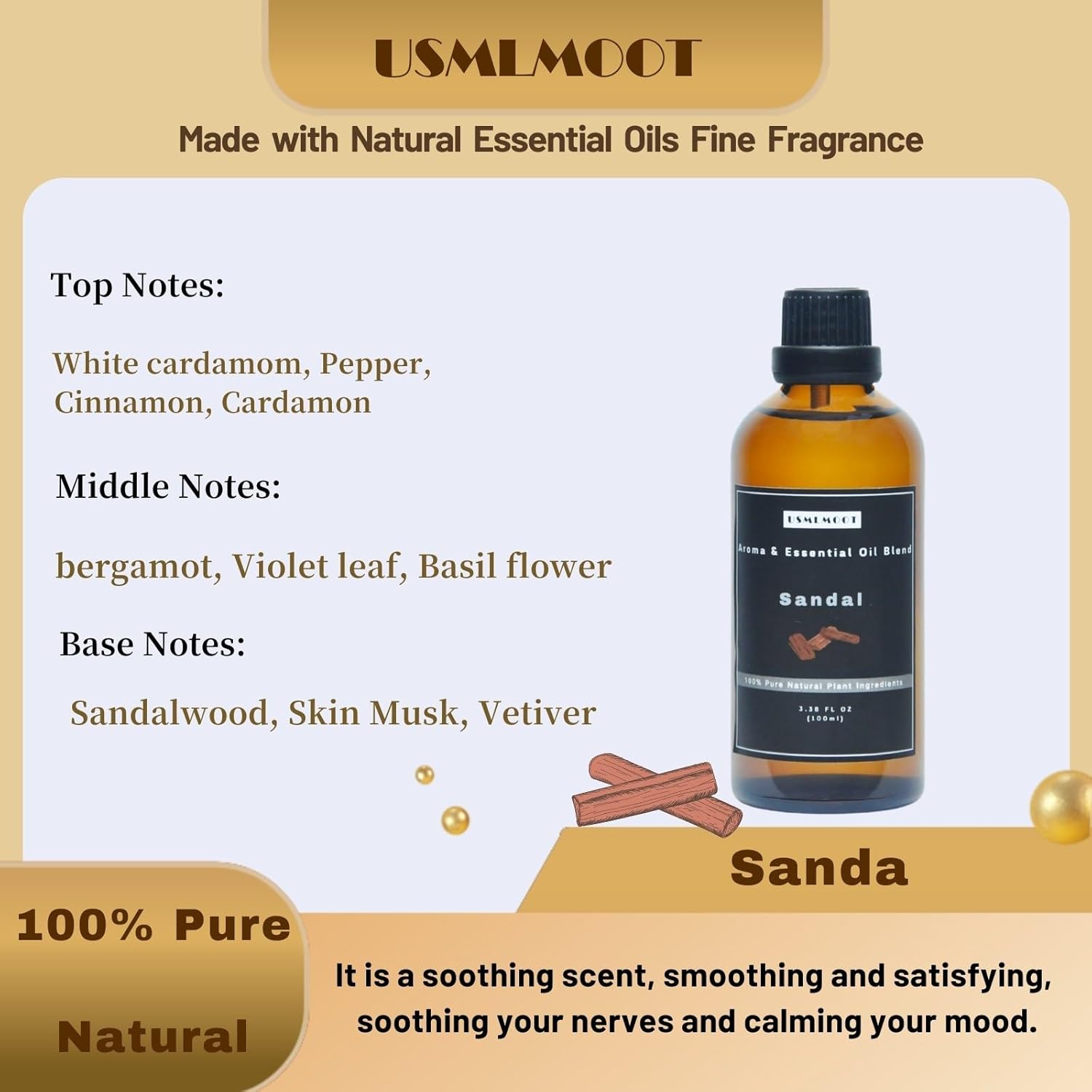 Santal Essential Oil - Hotel Scents for Scent Air Machine, Natural-Luxury-Scents, Hotel Diffuser Oil Blends, Aromatheraphy Oils with Sandwood,Musk,Vetiver (100 ml)