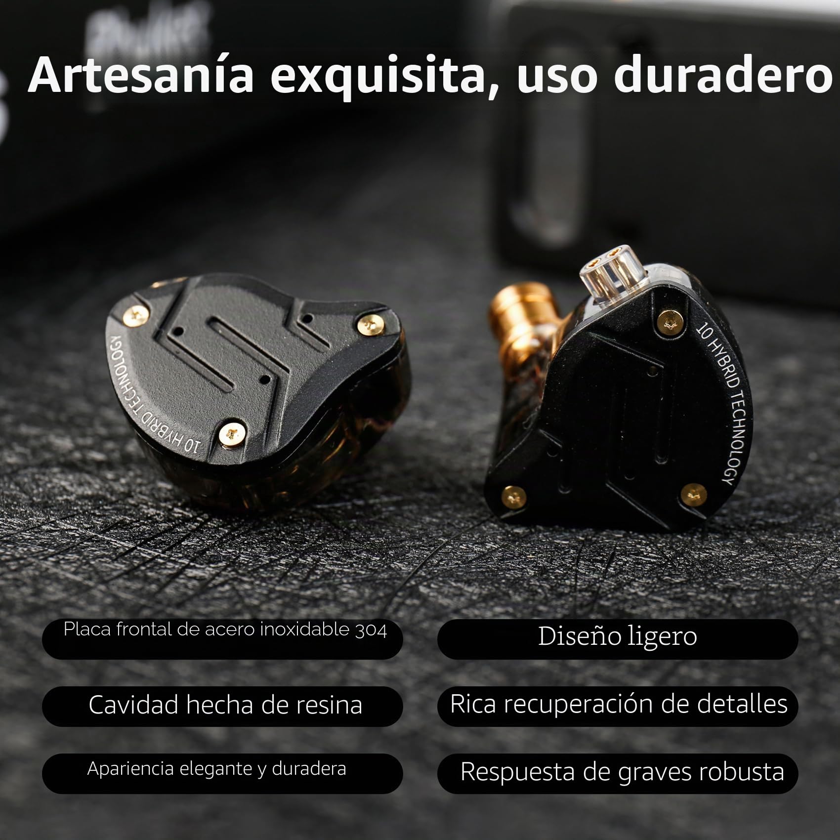 KINBOOFI KZ ZS10 Pro - Auriculares con Monitor de oído, in Ear Monitor HiFi KZ con Controladores 4BA y 1DD, KZ Mejorado ZS10 Pro con Cable Desmontable de 0,75 mm 2 Pines 6N OFC (Negro sin micrófono)