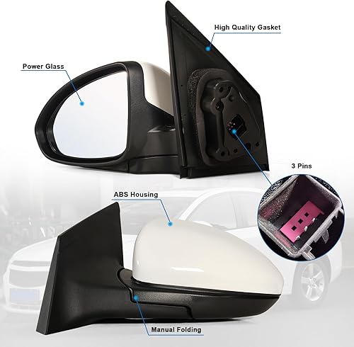 Miniatura 2 de Espejo lateral izquierdo del conductor compatible con Chevy Cruze SedanHatchback 2011-2015 con cristal eléctrico sin calefacción sin señal de giro,