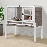 Aivituvin Gaiola de coelhos para interior de 2 andares com suporte, gaiola de coelho de madeira para animais pequenos com rampa à prova de mastigação, bandeja removível e camada de PVC à prova de