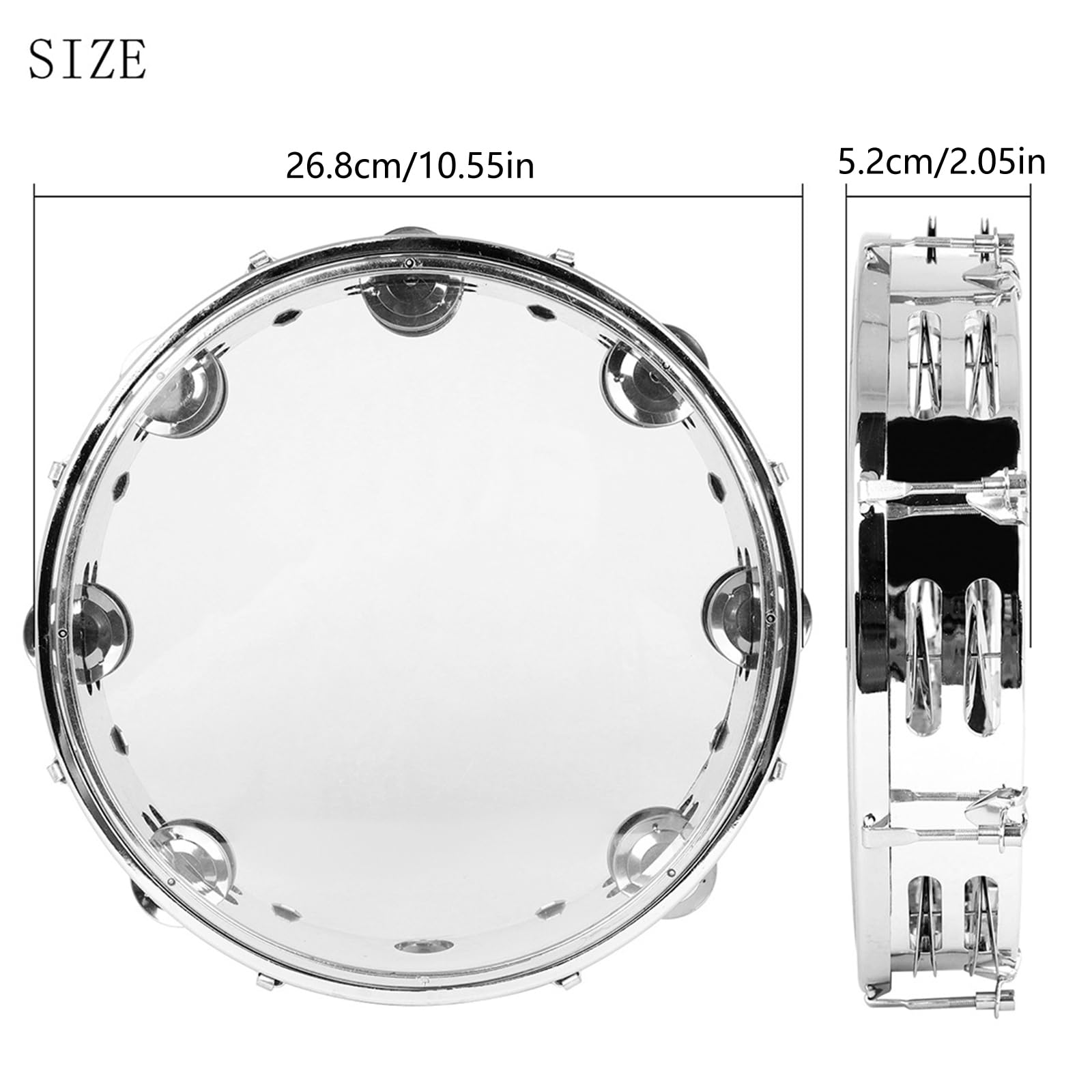 Tambourin musical rond à double rangée de 25,4 cm avec cloches en métal et poignée ergonomique