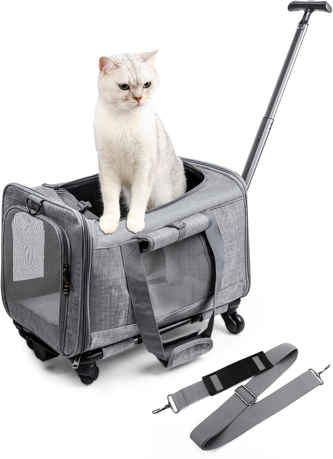 ZONRUNZ Rolling Pet Carrier with Wheels Cat Carrier with