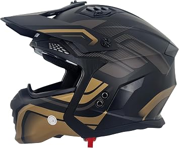 Motorcycle Crash Helmet Stealth Fighter ECE 22.06 Approved Multi Function Full Face & Open Face Helmet Removable Peak - Orbit Black/Gold Matt