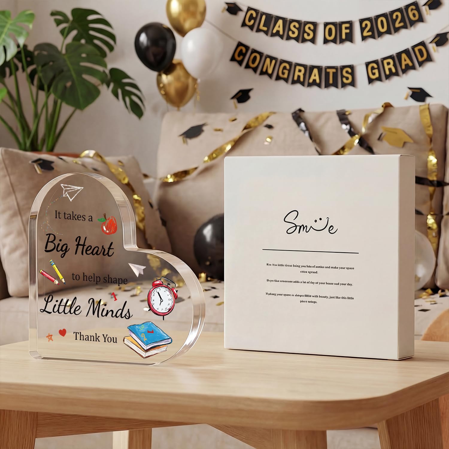 Fermacarte a forma di cuore, decorazione acrilica per insegnante, regalo di ringraziamento per insegnante, regalo di pensione per insegnanti di fine anno