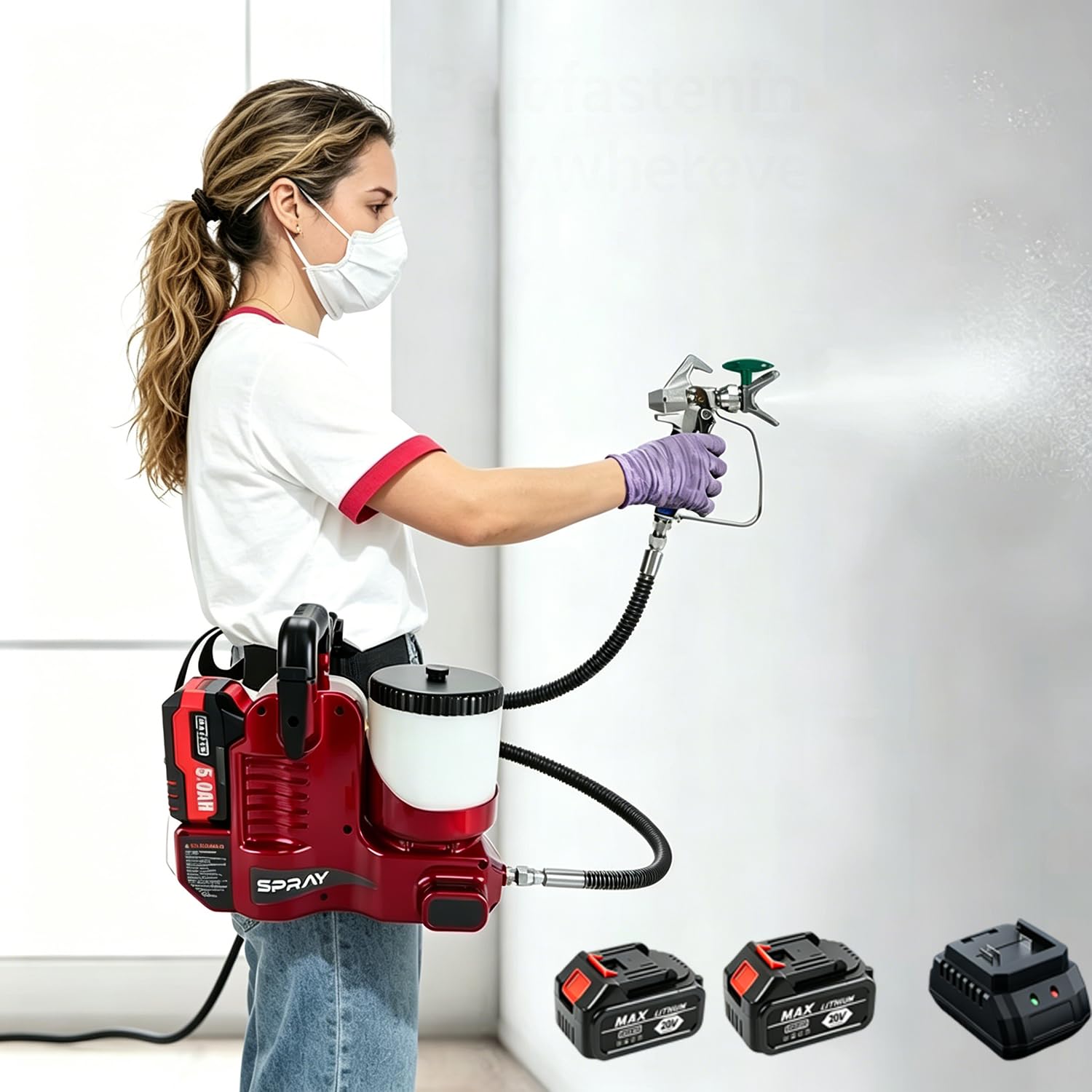 Pulverizador de pintura inalámbrico de 550W con tanque de 1,2L y manguera de 1,8m
