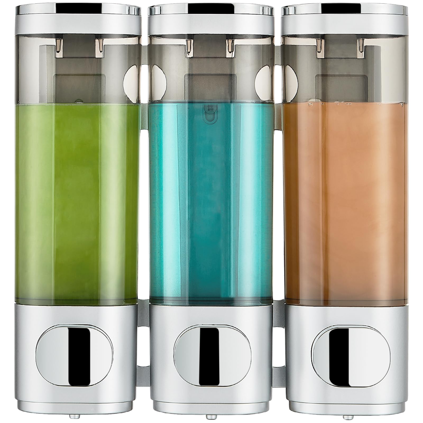 Pollock Shower Dispenser 3 Chamber No Drill Shampoo and Conditioner Dispenser for Bathroom, Large Capacity, Silver