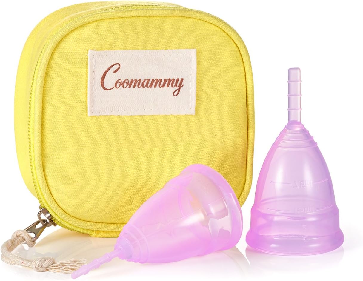 Coomammy Reusable Menstrual Cup with Zipper Bag,Most Economic and Comfortable Feminine Hygiene Period Cup,Pack of 2 (Large+Small, Purple)
