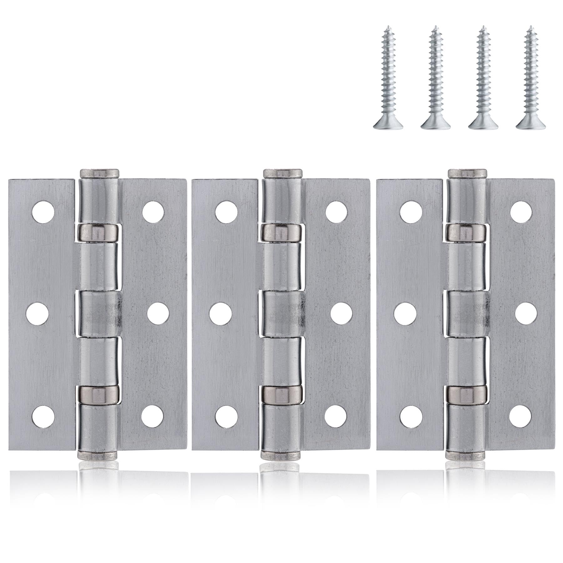 XFORT 3 Inch (75mm) Ball Bearing Door Hinges in Satin Chrome, Internal Door Hinges for Wooden Doors - 3 Pack