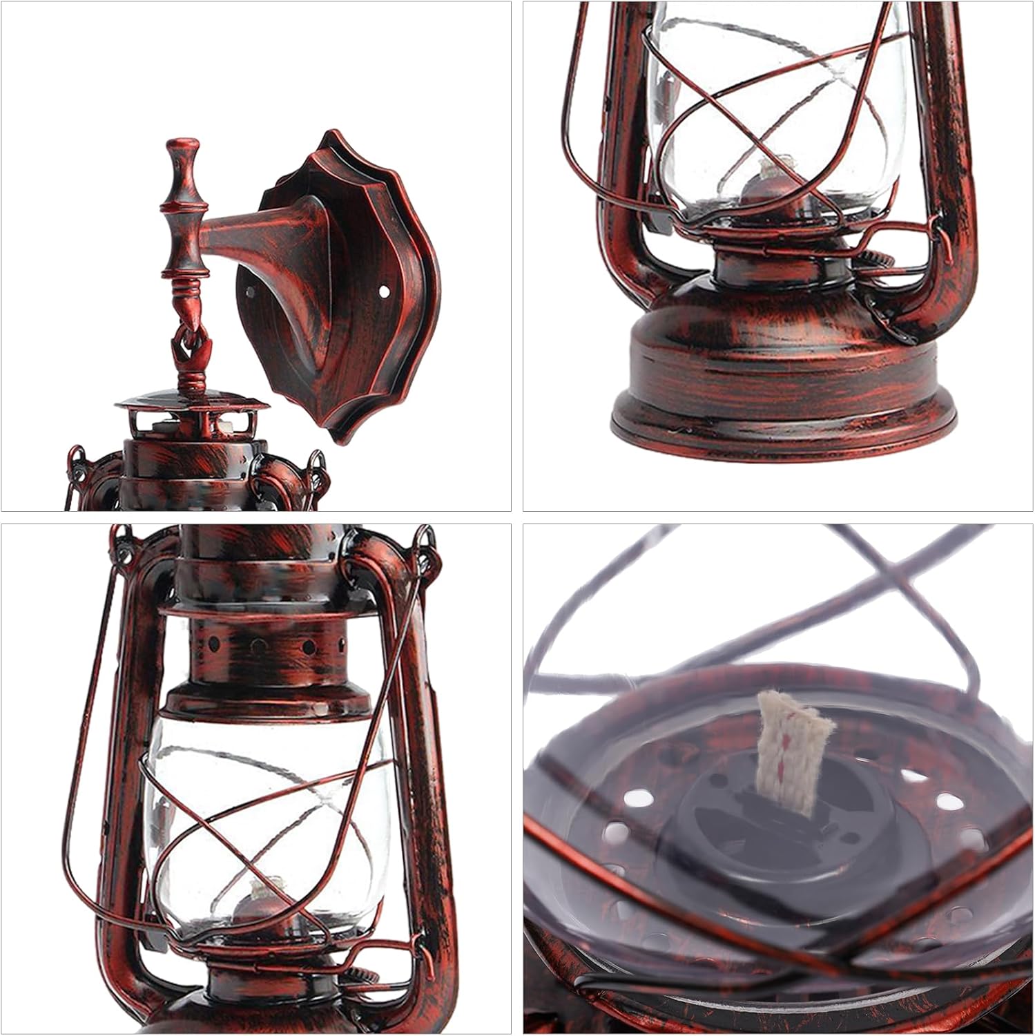 Retro Antique Vintage Rustic Wall Sconce, Lighting Lantern Mounted Light with Glass Indoor Light Fixture, Cabin Decor Lampshade for Hallway Farmhouse Loft (Red Bronze Coloured)