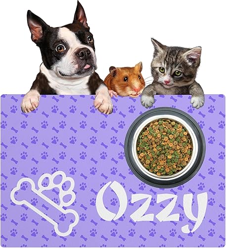 Miniatura 1 de Alfombrillas personalizadas de piel sintética para comida y agua, antideslizante e impermeable para nombrefoto, tapete personalizado para