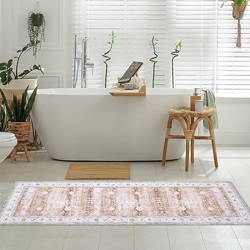 Miniatura 3 de COZYLOOM Alfombra vintage tribal para entrada, alfombra de pasillo de cocina de 2 x 6 pies, suave, con estampado floral oriental, antideslizante,