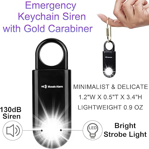 Miniatura 7 de Luz estroboscópica de alarma de seguridad personal de 130 dB. Llavero de sirena de sonido fuerte con mosquetón para mujeres, niños escolares,